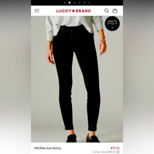 Lucky Brand mid-rise Ava skinny jeans in black. Size 6/28